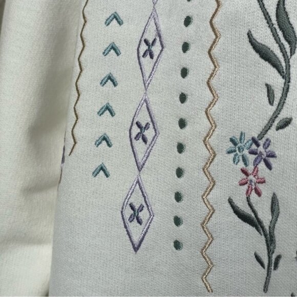 Vintage 80s embroidered cream poly cotton Tan Jay pullover sweater size small - Picture 9 of 14